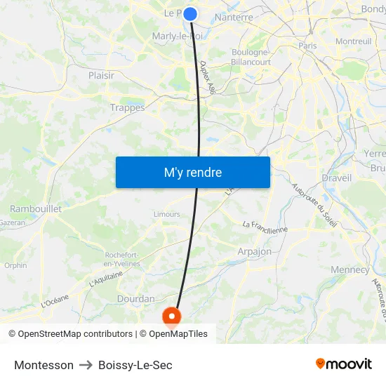 Montesson to Boissy-Le-Sec map