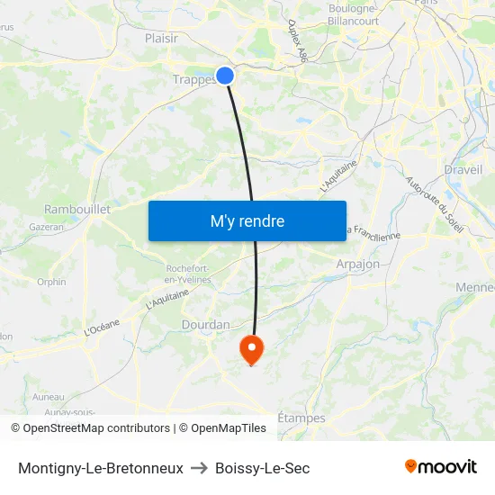 Montigny-Le-Bretonneux to Boissy-Le-Sec map