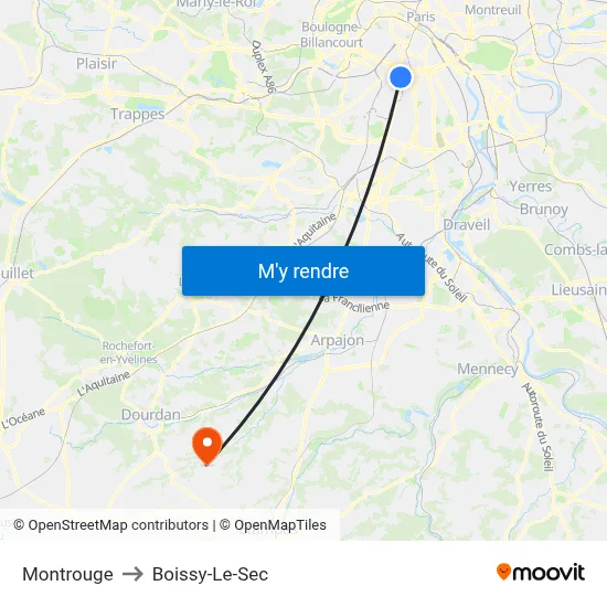 Montrouge to Boissy-Le-Sec map