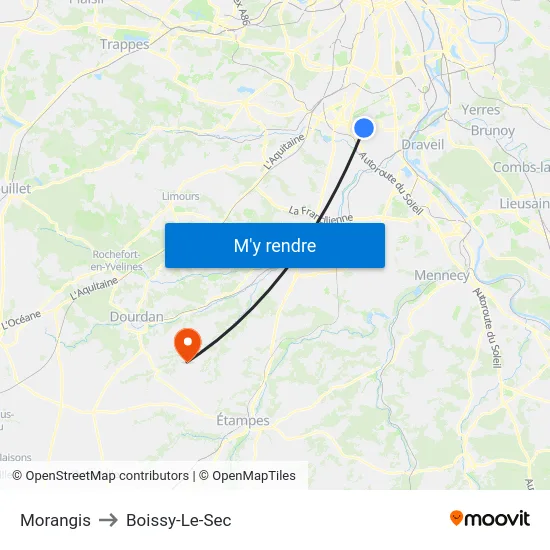 Morangis to Boissy-Le-Sec map