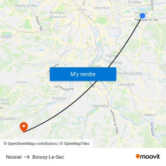 Noisiel to Boissy-Le-Sec map