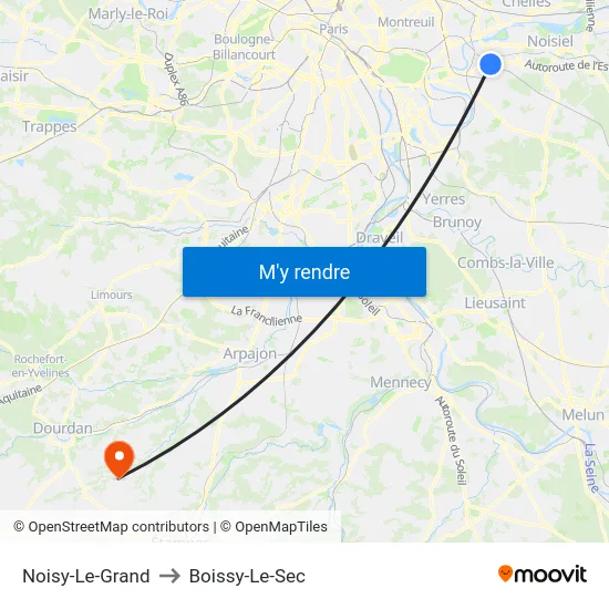 Noisy-Le-Grand to Boissy-Le-Sec map