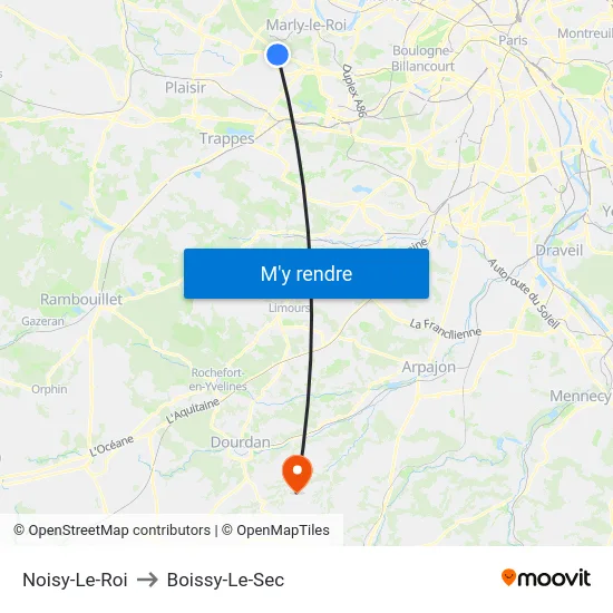 Noisy-Le-Roi to Boissy-Le-Sec map