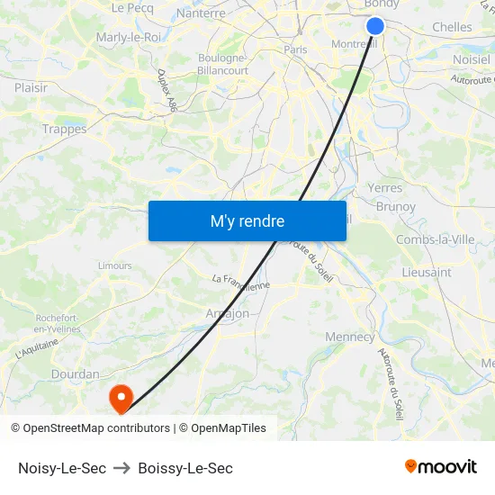 Noisy-Le-Sec to Boissy-Le-Sec map