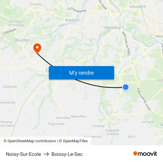 Noisy-Sur-Ecole to Boissy-Le-Sec map