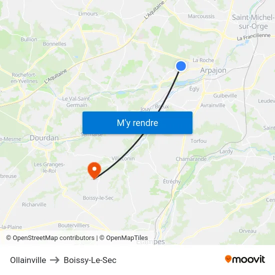 Ollainville to Boissy-Le-Sec map