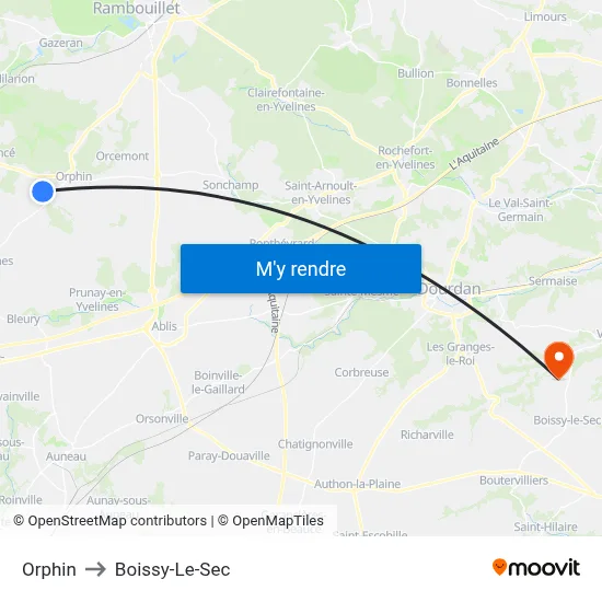 Orphin to Boissy-Le-Sec map