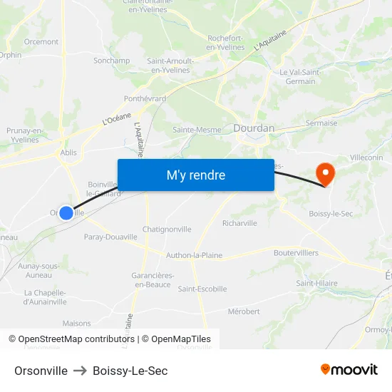 Orsonville to Boissy-Le-Sec map