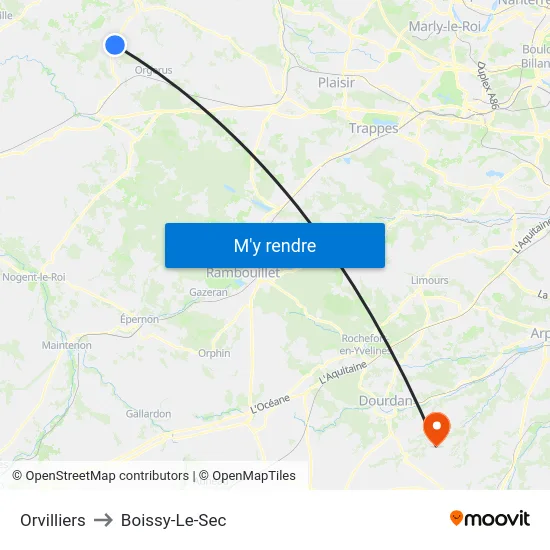 Orvilliers to Boissy-Le-Sec map