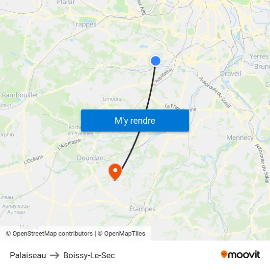 Palaiseau to Boissy-Le-Sec map