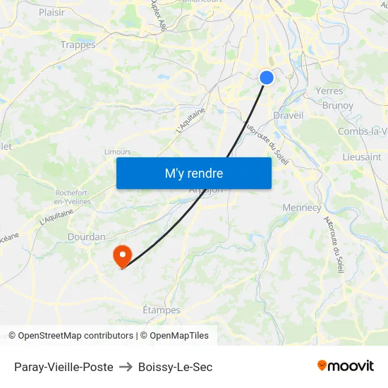 Paray-Vieille-Poste to Boissy-Le-Sec map