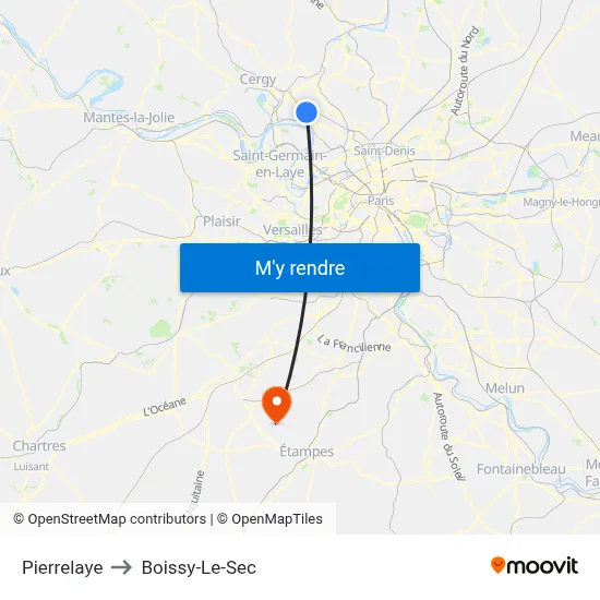 Pierrelaye to Boissy-Le-Sec map