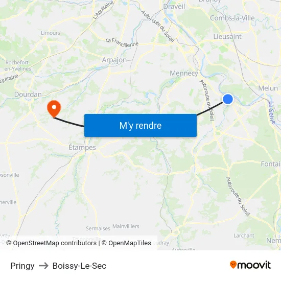 Pringy to Boissy-Le-Sec map