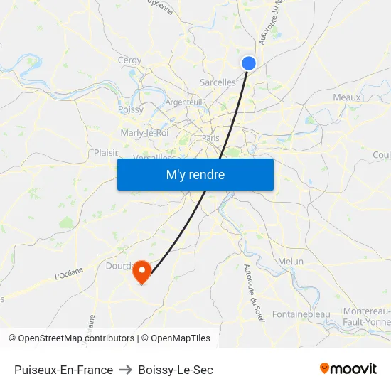 Puiseux-En-France to Boissy-Le-Sec map