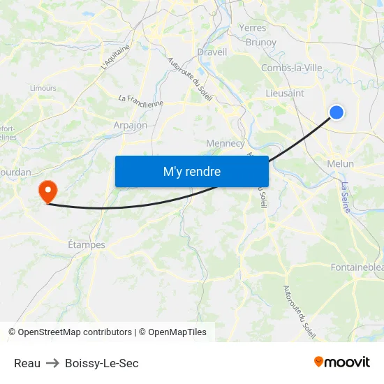 Reau to Boissy-Le-Sec map
