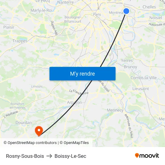 Rosny-Sous-Bois to Boissy-Le-Sec map