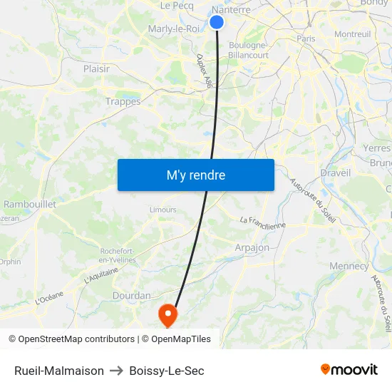 Rueil-Malmaison to Boissy-Le-Sec map