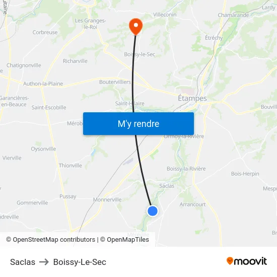 Saclas to Boissy-Le-Sec map