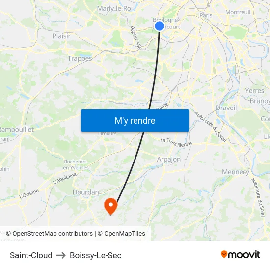 Saint-Cloud to Boissy-Le-Sec map
