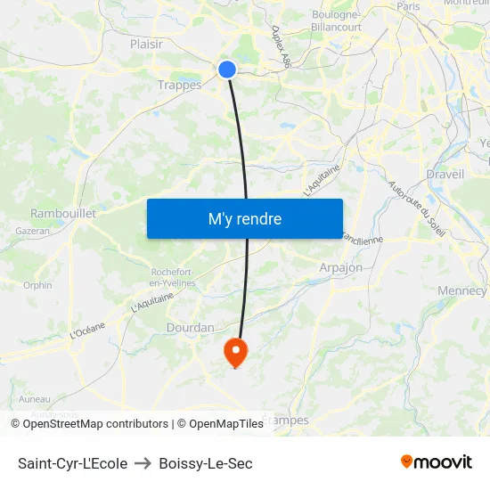 Saint-Cyr-L'Ecole to Boissy-Le-Sec map