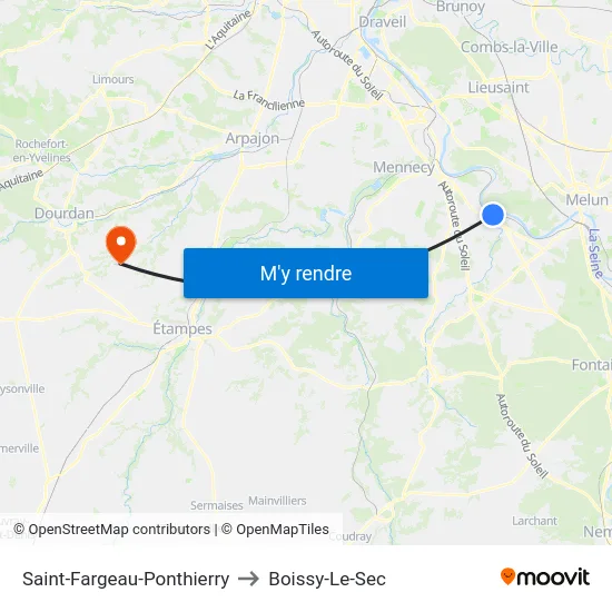 Saint-Fargeau-Ponthierry to Boissy-Le-Sec map