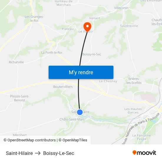 Saint-Hilaire to Boissy-Le-Sec map