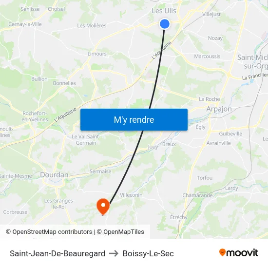 Saint-Jean-De-Beauregard to Boissy-Le-Sec map