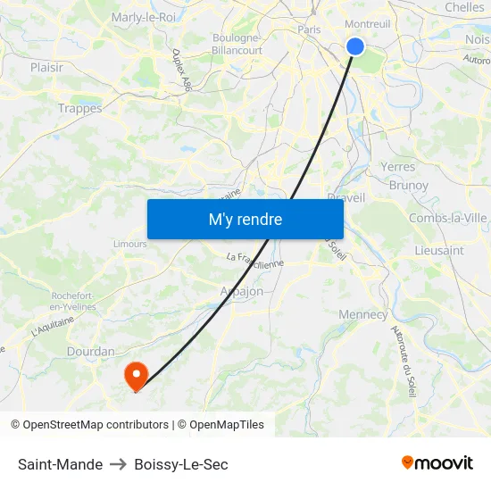 Saint-Mande to Boissy-Le-Sec map
