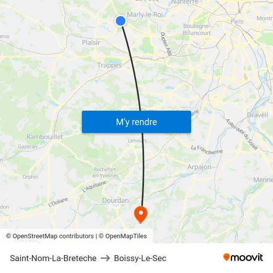 Saint-Nom-La-Breteche to Boissy-Le-Sec map