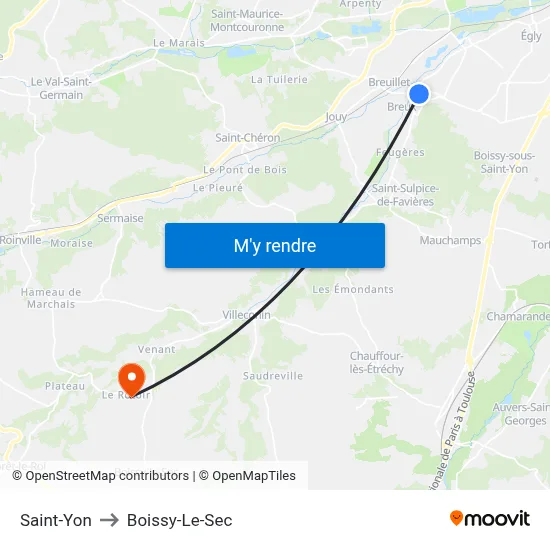 Saint-Yon to Boissy-Le-Sec map
