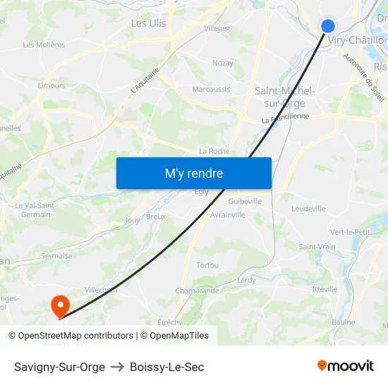 Savigny-Sur-Orge to Boissy-Le-Sec map