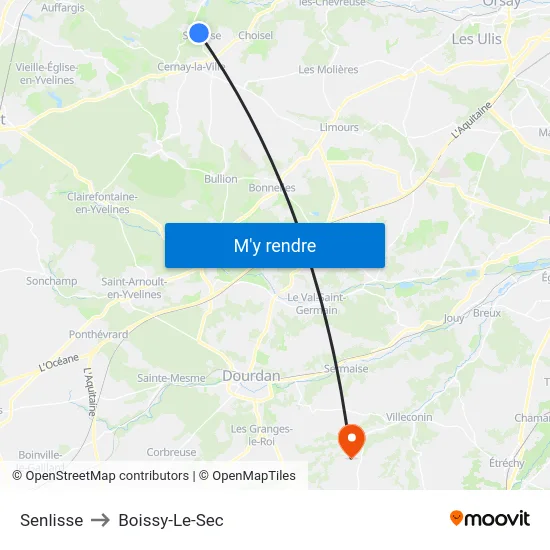 Senlisse to Boissy-Le-Sec map