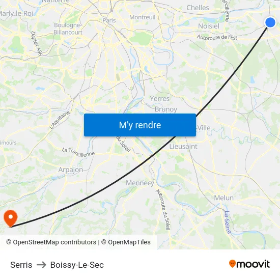 Serris to Boissy-Le-Sec map