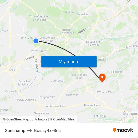 Sonchamp to Boissy-Le-Sec map