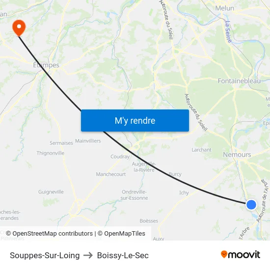 Souppes-Sur-Loing to Boissy-Le-Sec map