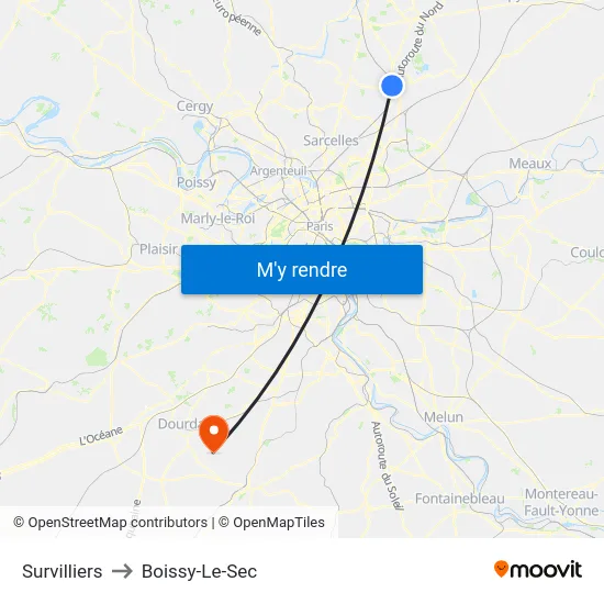 Survilliers to Boissy-Le-Sec map