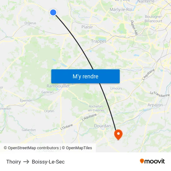 Thoiry to Boissy-Le-Sec map