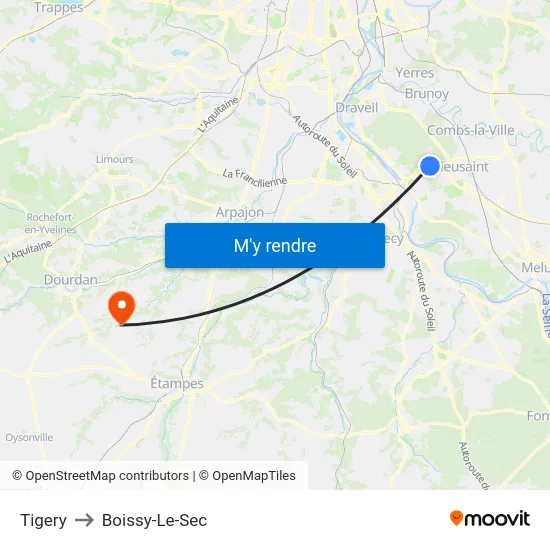 Tigery to Boissy-Le-Sec map