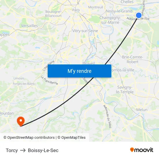Torcy to Boissy-Le-Sec map