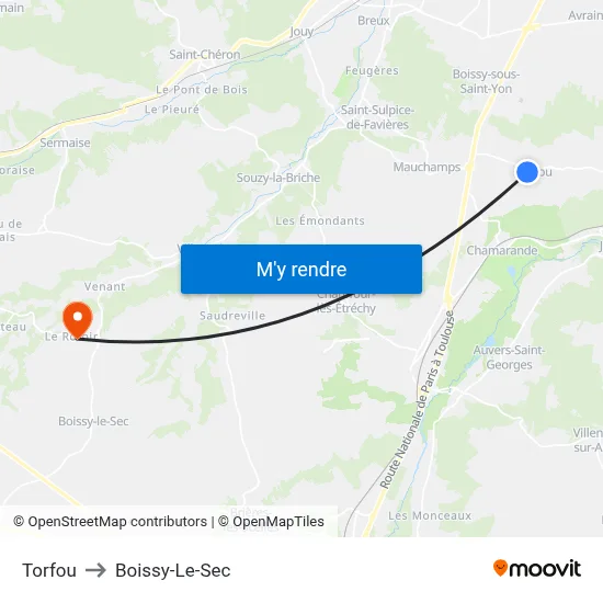 Torfou to Boissy-Le-Sec map