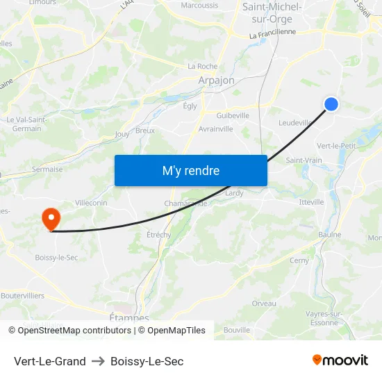 Vert-Le-Grand to Boissy-Le-Sec map