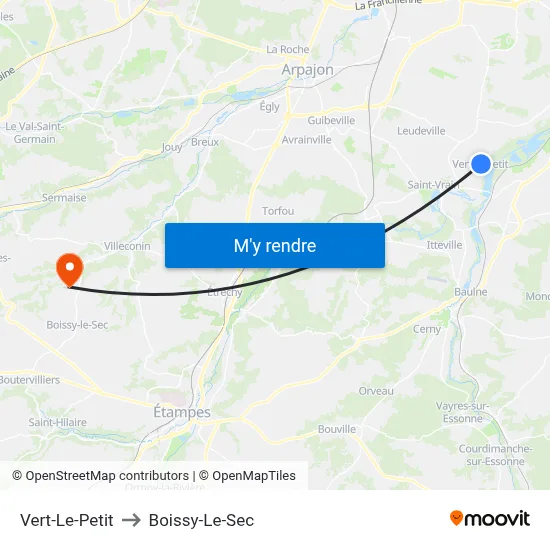 Vert-Le-Petit to Boissy-Le-Sec map