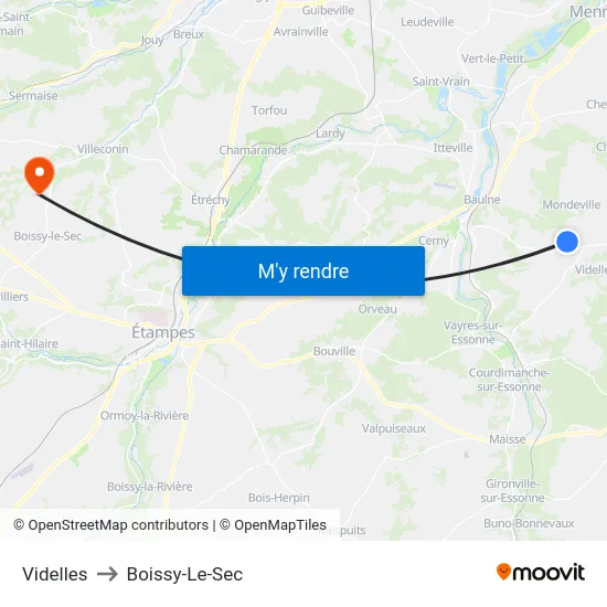 Videlles to Boissy-Le-Sec map