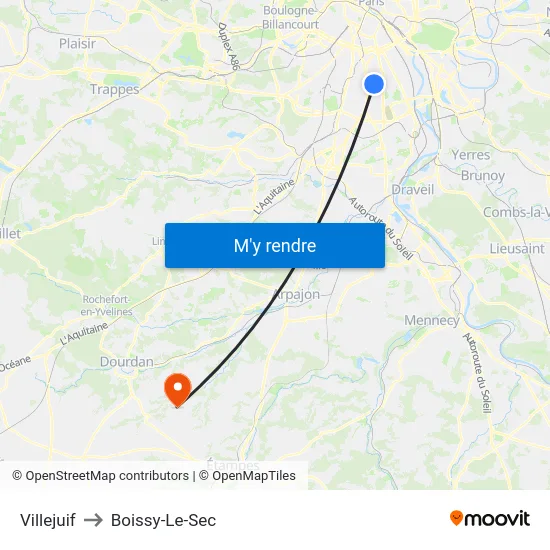 Villejuif to Boissy-Le-Sec map