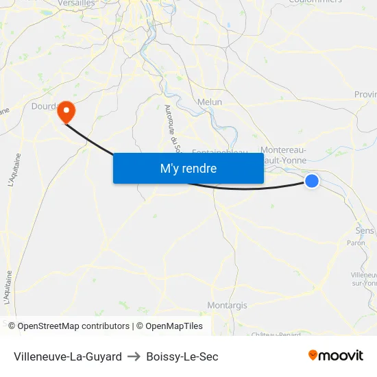 Villeneuve-La-Guyard to Boissy-Le-Sec map