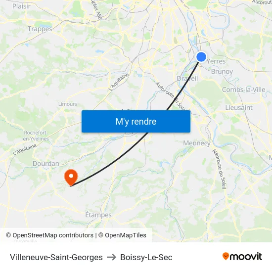 Villeneuve-Saint-Georges to Boissy-Le-Sec map