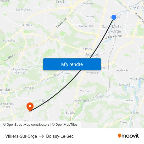 Villiers-Sur-Orge to Boissy-Le-Sec map
