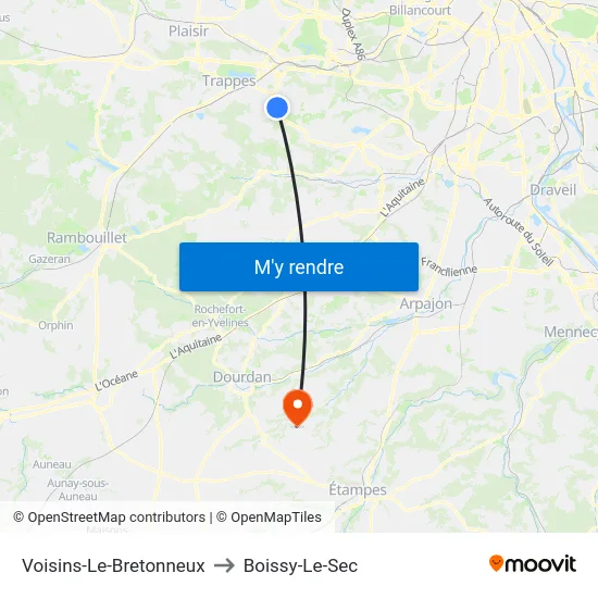 Voisins-Le-Bretonneux to Boissy-Le-Sec map
