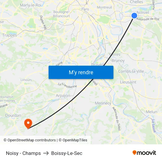 Noisy - Champs to Boissy-Le-Sec map
