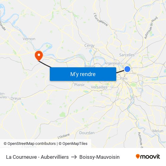 La Courneuve - Aubervilliers to Boissy-Mauvoisin map